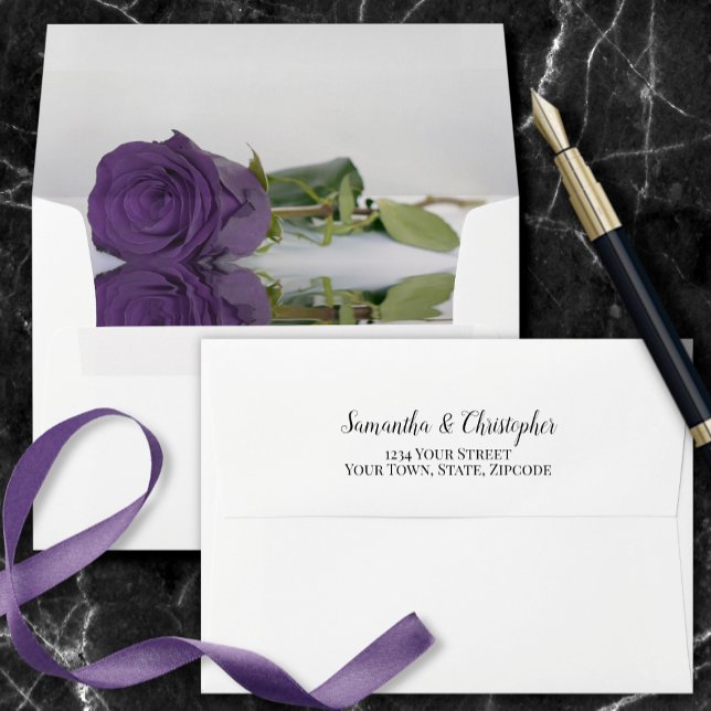 Elegant Reflecting Amethyst Purple Rose Wedding Envelope (Creator Uploaded)