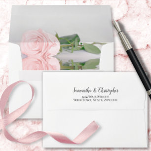 Elegant Reflecting Blush Pink Rose Wedding Envelope