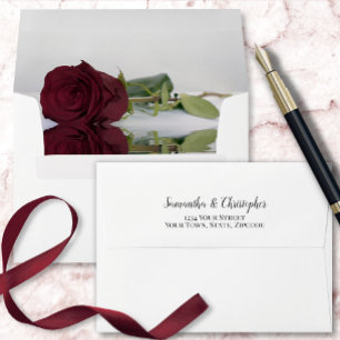 Elegant Reflecting Burgundy Rose Wedding Envelope
