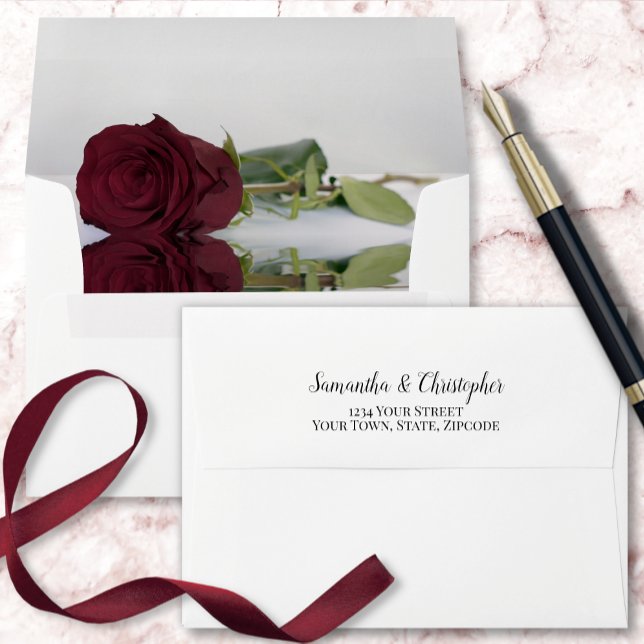 Elegant Reflecting Burgundy Rose Wedding Envelope (Creator Uploaded)