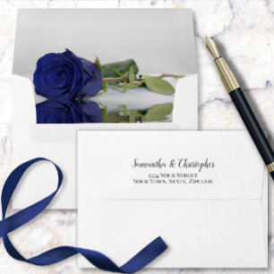 Elegant Reflecting Deep Navy Blue Rose Wedding Envelope