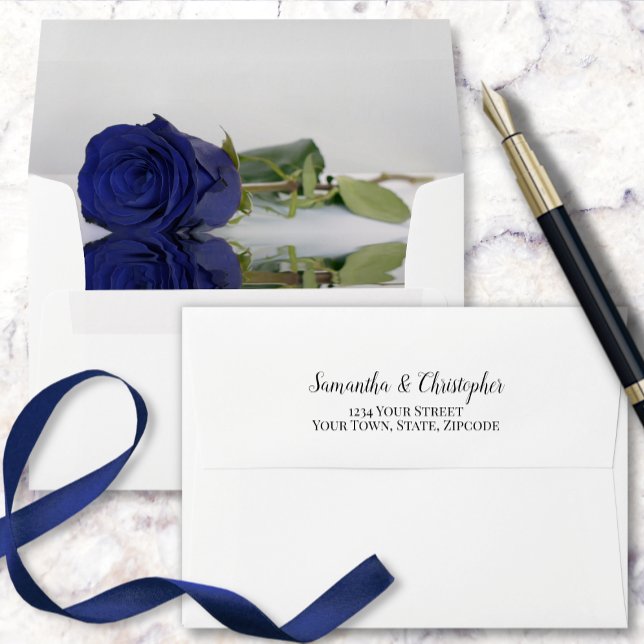 Elegant Reflecting Deep Navy Blue Rose Wedding Envelope (Creator Uploaded)