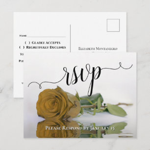 Elegant Reflecting Golden Rose Wedding RSVP Postcard