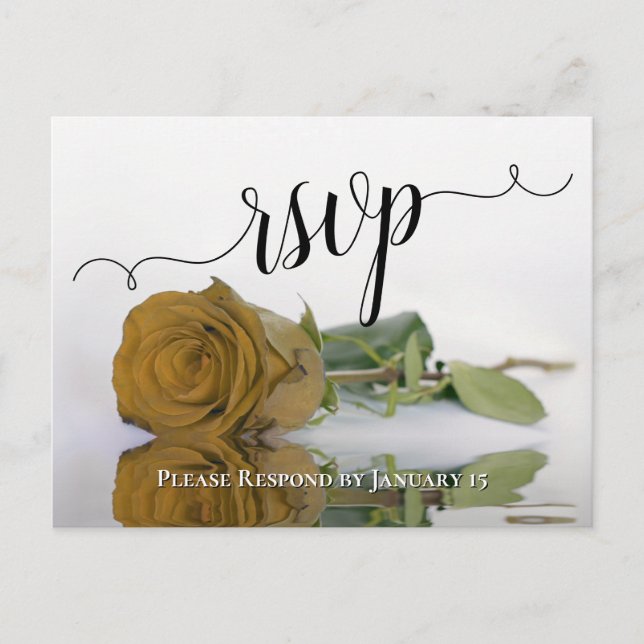 Elegant Reflecting Golden Rose Wedding RSVP Postcard (Front)