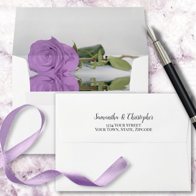 Elegant Reflecting Lilac Purple Rose Wedding Envelope (Creator Uploaded)