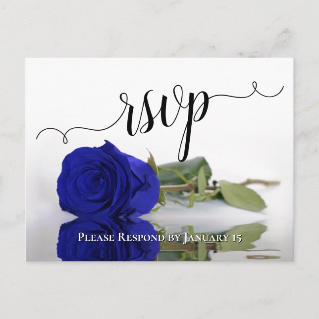 Elegant Reflecting Royal Blue Rose Wedding RSVP Postcard (Front)