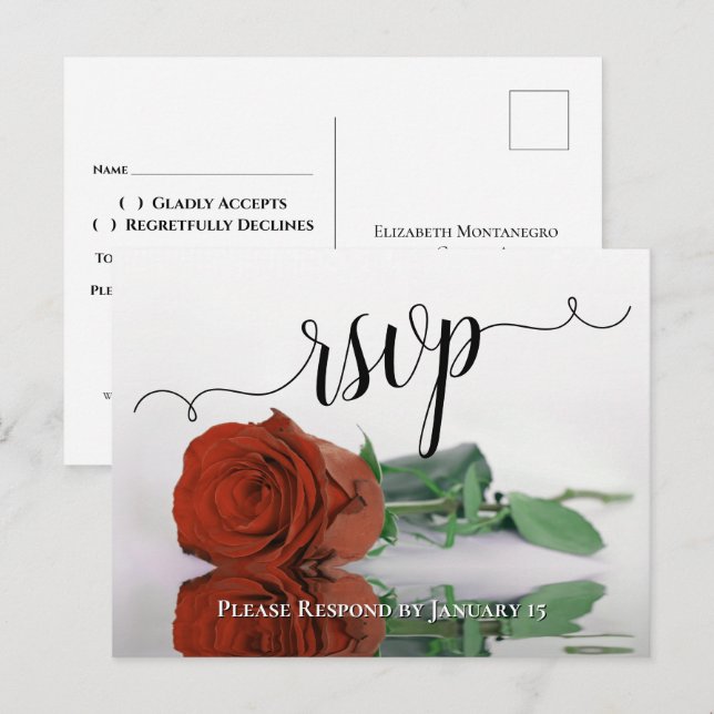 Elegant Reflecting Rust Orange Rose Wedding RSVP Postcard (Front/Back)