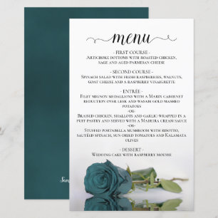 Elegant Reflecting Teal Rose Budget Wedding Menu