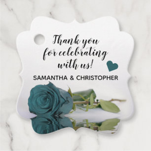 Elegant Reflecting Teal Rose Wedding Thank You Favour Tags