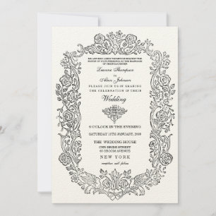 Elegant Regal Fairytale Birds Border Wedding Invit Invitation