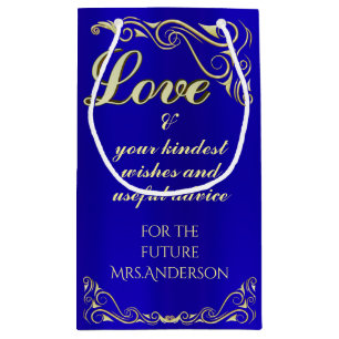 Elegant Regal Golden and Royal Blue Bridal Shower Small Gift Bag