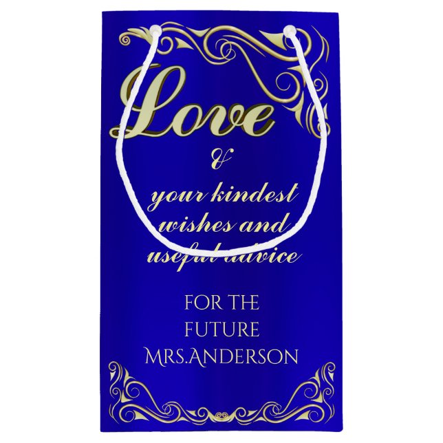 Elegant Regal Golden and Royal Blue Bridal Shower Small Gift Bag (Back)