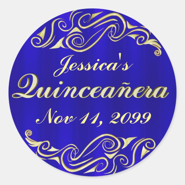 Elegant Regal Golden Typography Quinceanera Classic Round Sticker (Front)