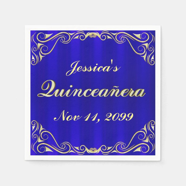 Elegant Regal Golden Typography Quinceañera Napkin (Front)