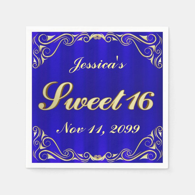 Elegant Regal Golden Typography Sweet 16 Napkin (Front)