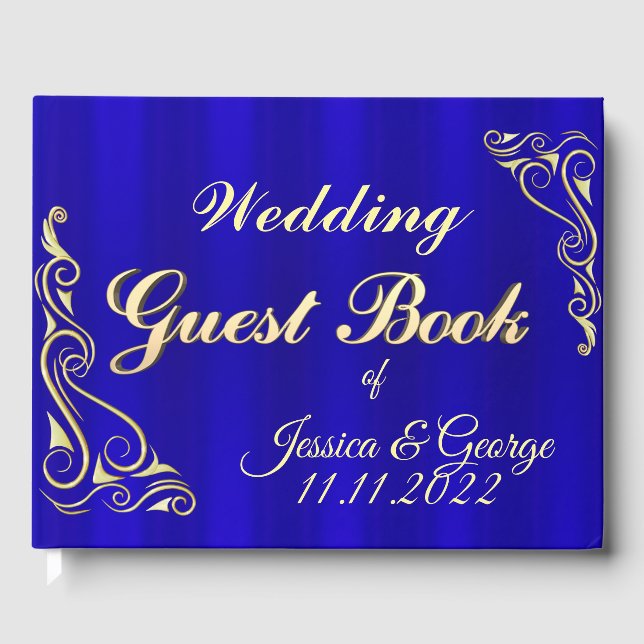 Elegant Regal Golden Typography Wedding Guest Book (Front)
