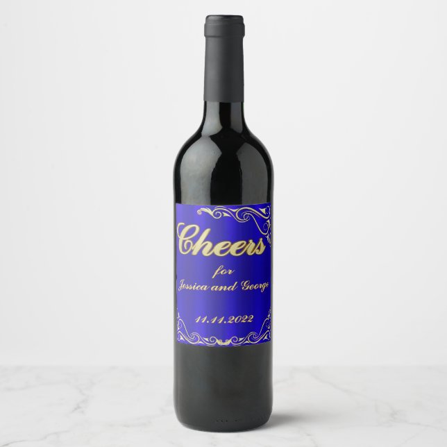 Elegant Regal Golden Typography Wedding Wine Label (Front)