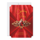 Elegant Regal Red Birthday Gold Jewel Faux Silk