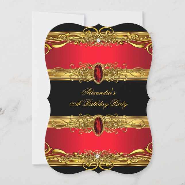 Elegant Regal Red Black Gold Birthday Party Invitation (Front)