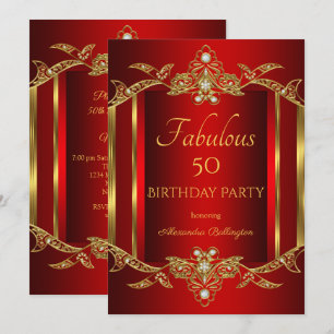 Elegant Regal Red Gold Birthday Party Invitation