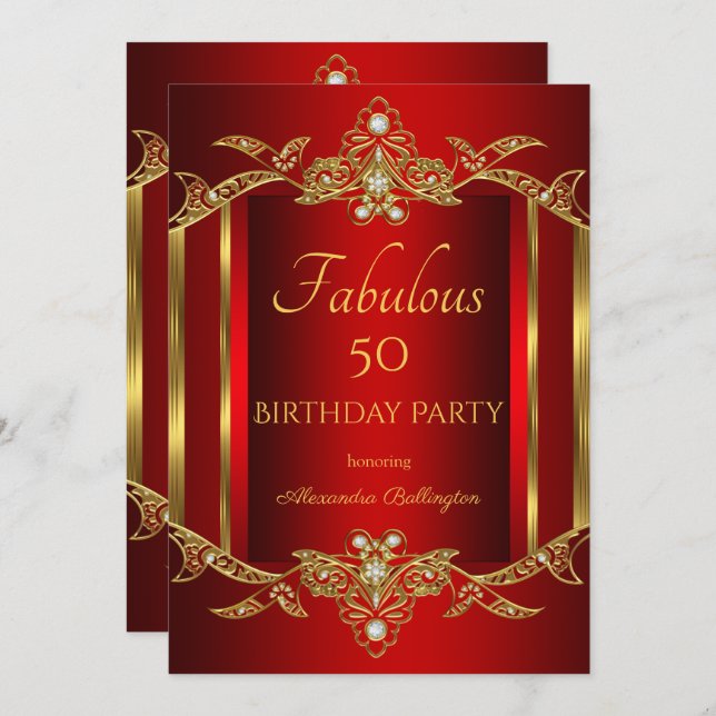 Elegant Regal Red Gold Birthday Party Invitation (Front/Back)