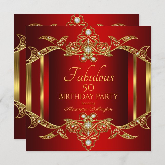 Elegant Regal Red Gold Birthday Party Invitation (Front/Back)
