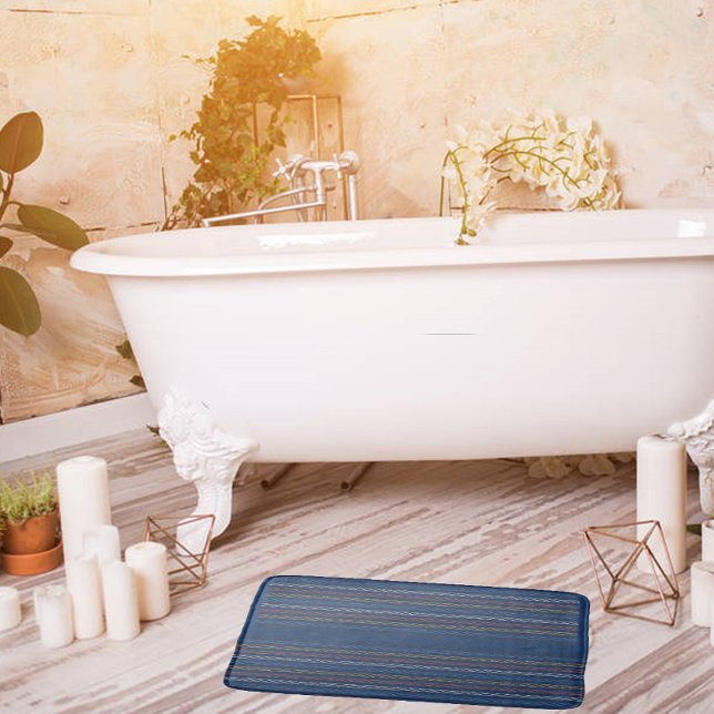 Elegant Regatta Stripe Blue orange Pink White Bath Mat (Creator Uploaded)