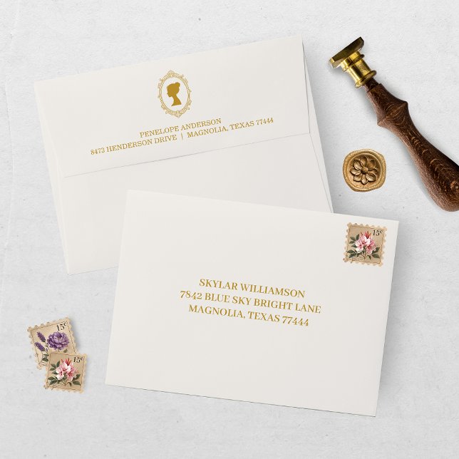 Elegant Regency Era Gold Bridal Shower Envelope (Creator Uploaded)