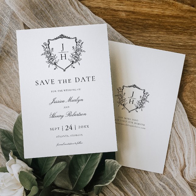 Elegant Regency Floral Crest Monogram Wedding  Save The Date (Creator Uploaded)