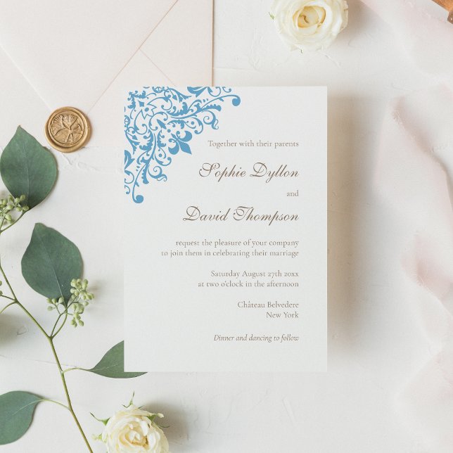 Elegant Regency French Blue Fleur de Lis Pattern Invitation (Creator Uploaded)