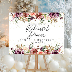 Elegant Rehearsal Dinner burgundy floral welcome Poster
