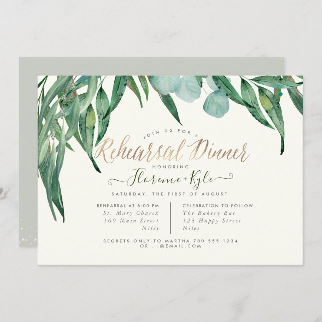 Elegant Rehearsal Dinner Eucalyptus Greenery Invitation (Front/Back)