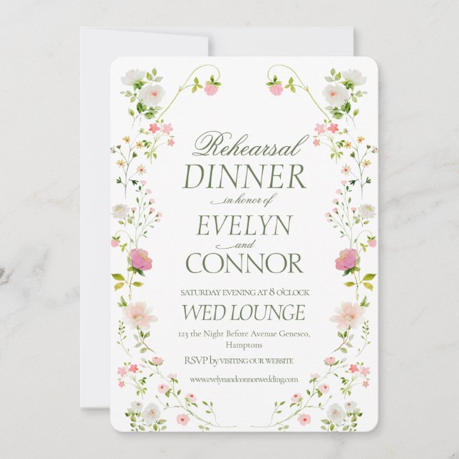 Elegant Rehearsal Dinner Green Wedding Invitation (Front)
