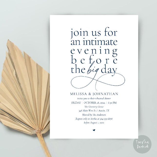 Elegant Rehearsal Dinner Intimate Evening Invitation (Modern Elegant Rehearsal Dinner Intimate Evening before big day Invitation Card in Navy Blue)