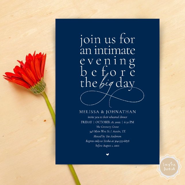Elegant Rehearsal Dinner Intimate Evening Invitation (Modern Elegant Rehearsal Dinner Intimate Evening before big day Invitation Card in Navy Blue)