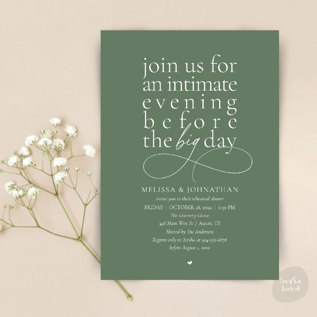 Elegant Rehearsal Dinner Intimate Evening Invitation (Modern Elegant Rehearsal Dinner Intimate Evening before big day Invitation Card in Sage Green)