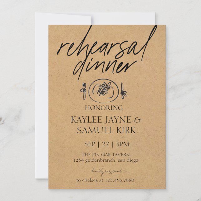 Elegant Rehearsal Dinner Invitation (Front)