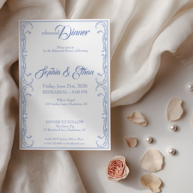 Elegant Rehearsal Dinner Invitation – Blue Rose F (Creator Uploaded)