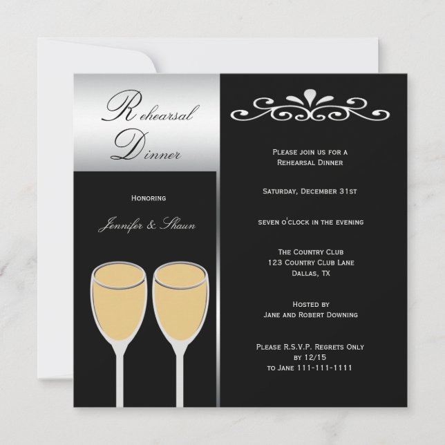 Elegant Rehearsal Dinner Invitation - Silver (Front)