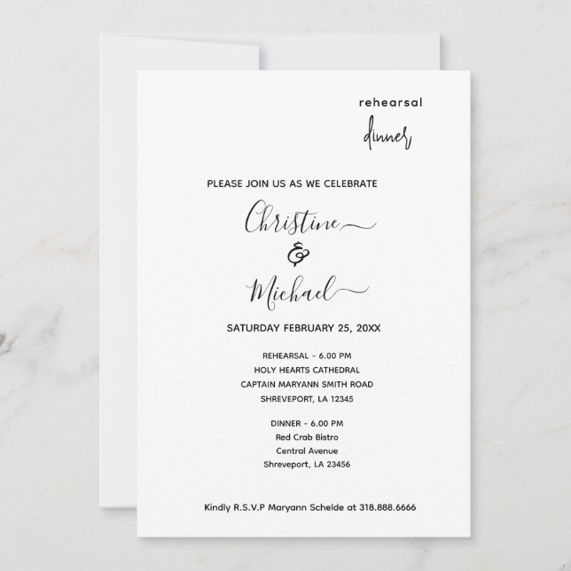 Elegant Rehearsal Dinner Invites - Minimalist (Front)