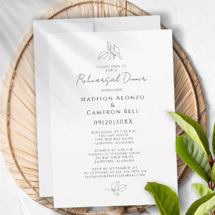 Elegant Rehearsal Dinner Leaves Black & White Invitation