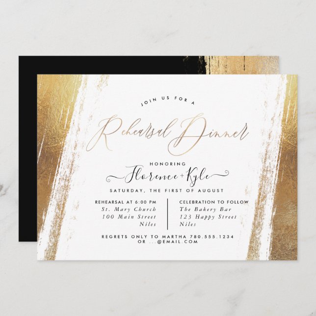 Elegant Rehearsal Dinner Minimalist Brushstrokes Invitation (Front/Back)