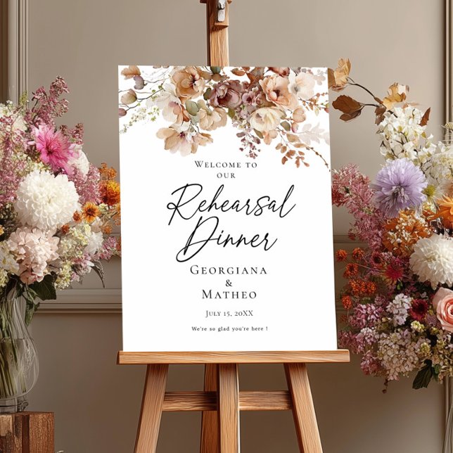 Elegant Rehearsal Dinner neutral floral welcome Poster (Creator Uploaded)