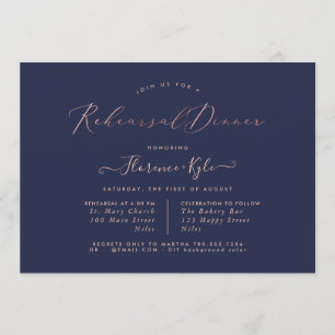 Elegant Rehearsal Dinner,  Rose Gold Luxe Script Invitation