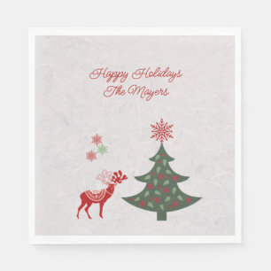 Elegant Reindeer and Christmas Tree Napkin