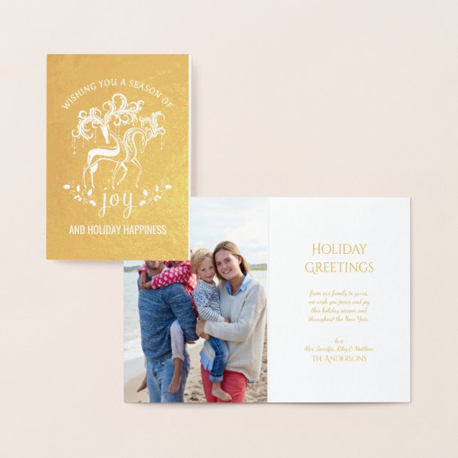 Elegant Reindeer Christmas Holiday Joy Gold Foil Foil Card (Display)