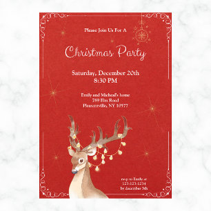 Elegant Reindeer Christmas Holiday Red Invitation