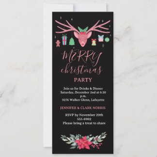 Elegant Reindeer Floral Christmas Holiday Party Invitation