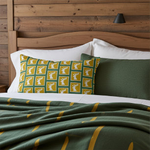 Elegant Reindeer Head Pattern Golden and Green Lumbar Cushion