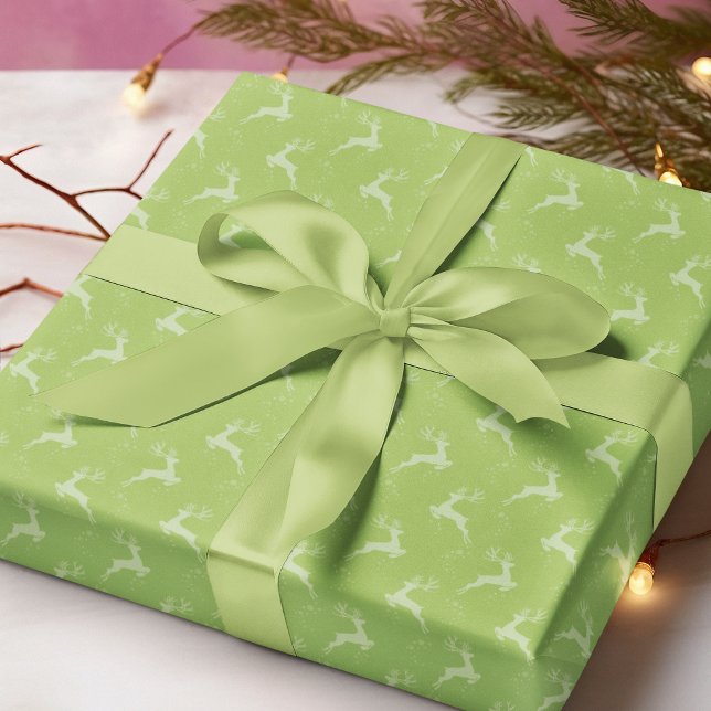Elegant Reindeer Light Green Monotone Christmas Wrapping Paper (Creator Uploaded)